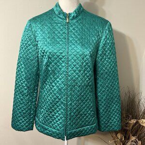 C.L.O.T.H.E.S. Women Full Zip Diamond Quilted Jacket Green Floral Lined Sz L
